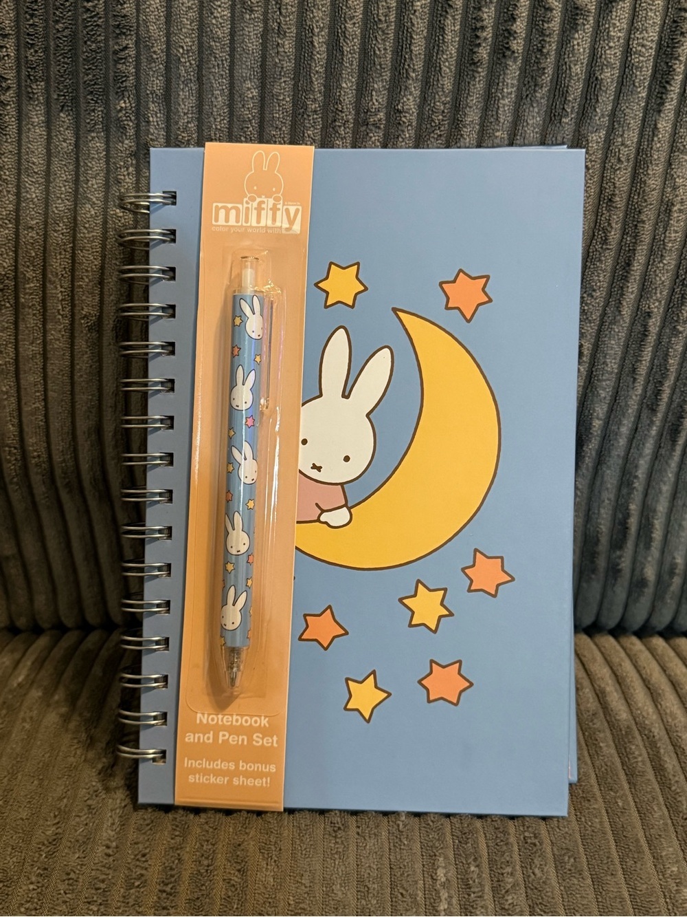 miffy Blue Notebook and Pen Set with Yellow Moon & Orange Stars